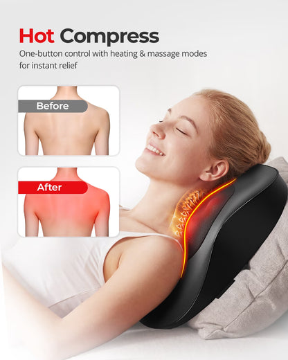 Shiatsu Back and Neck Massager with Heat, Deep Tissue 3D Kneading Massager Pillow for Muscle Pain Relief, Black,Relaxation Gifts for Women Men